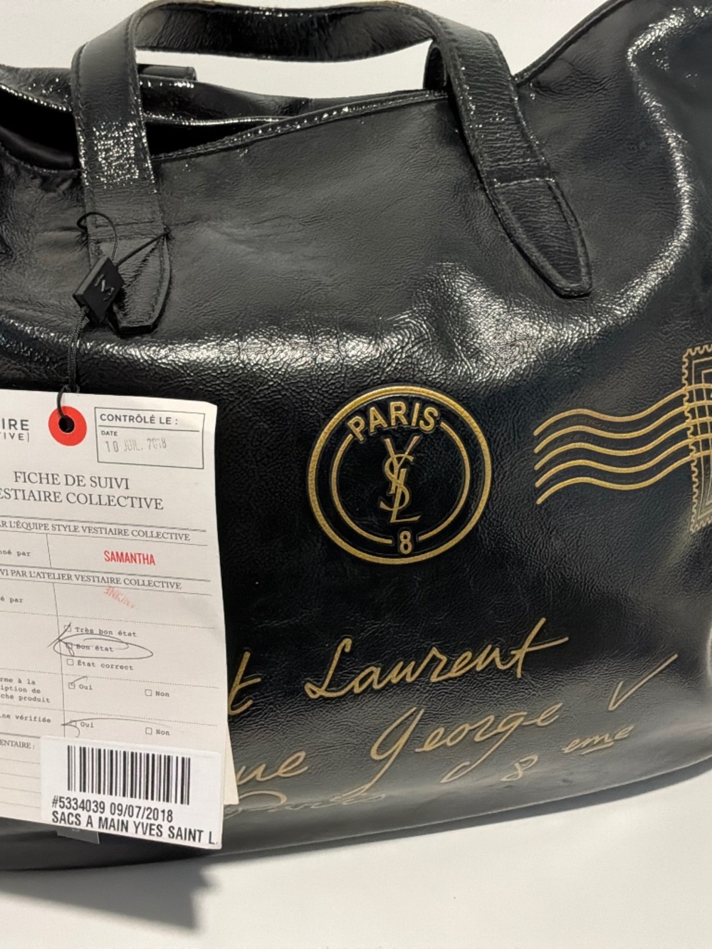 AUTHENTIC Saint Laurent Y-Mail Large Tote - Black Patent Leather